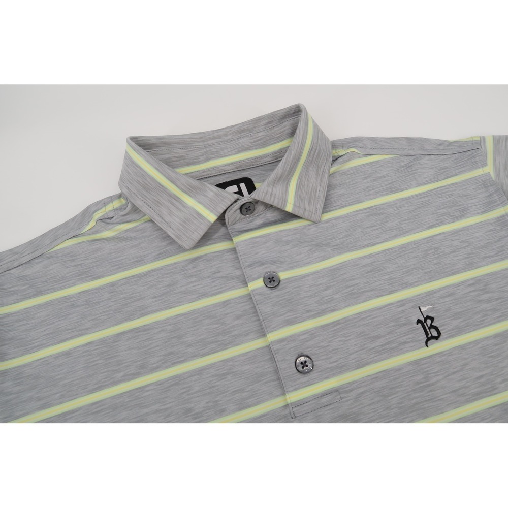 FootJoy Polo Shirt Mens Medium Gray Lime Green Striped Performance Golf
